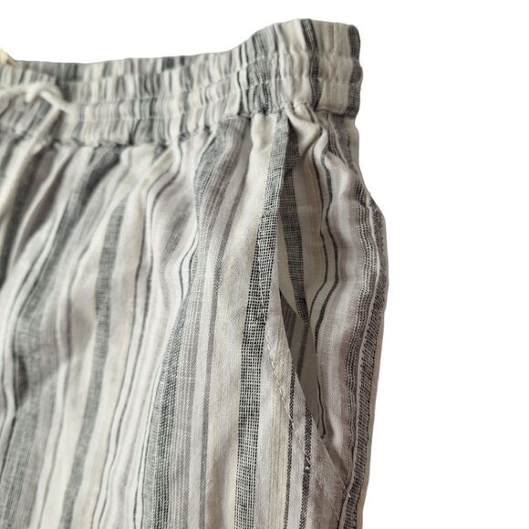 beachlunchlounge Margot Small Linen Cotton Striped Wide Leg Cropped Pant Pockets - Picture 4 of 13